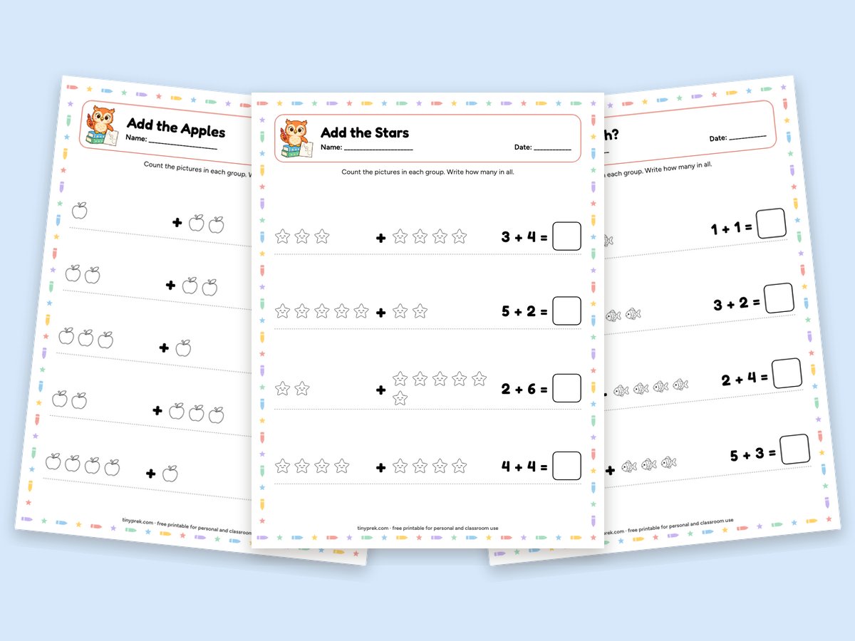 Free kindergarten addition worksheets with pictures