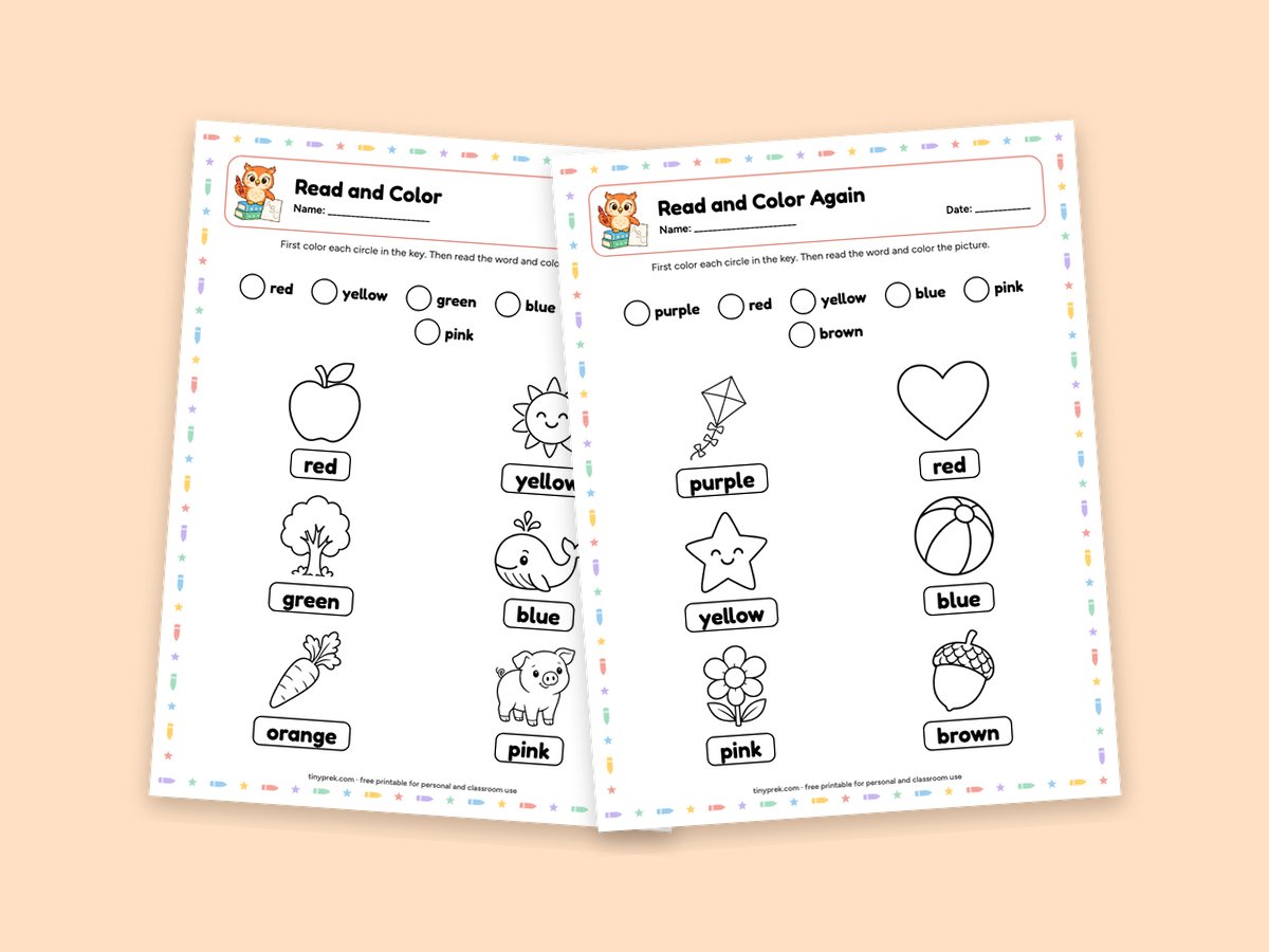 Free color by word worksheets for preschool