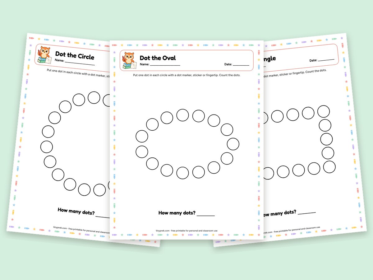 Free dot marker printables: dot the circle, oval, rectangle and diamond