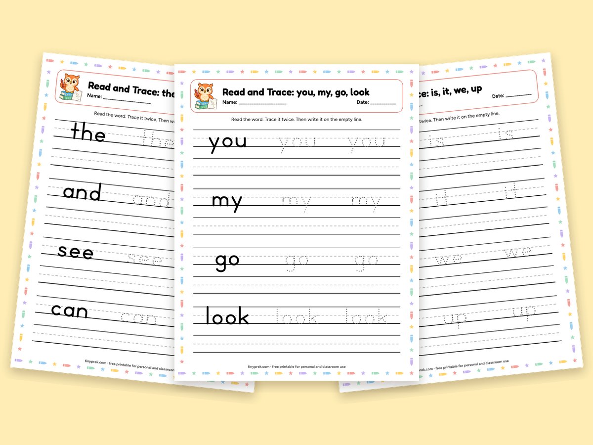 Free sight word tracing worksheets for kindergarten
