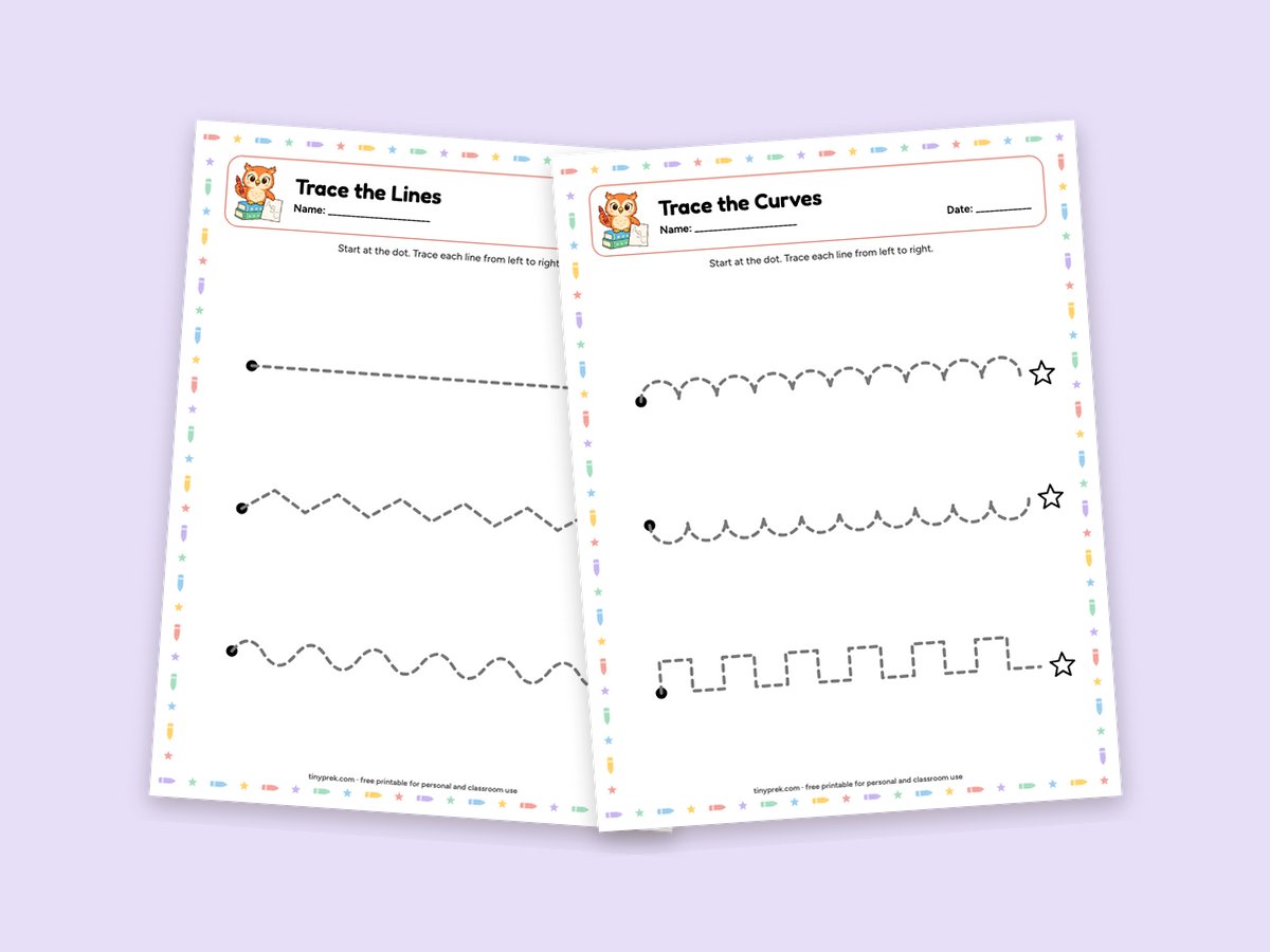 Free pre-writing line tracing worksheets with zigzags, waves and arches