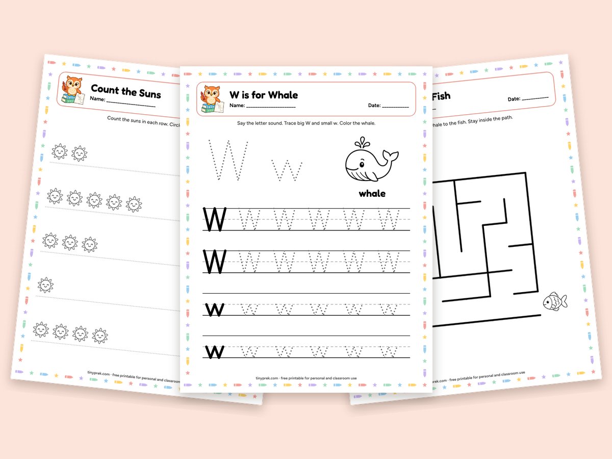 Free summer preschool worksheets: sun, whale, ocean maze