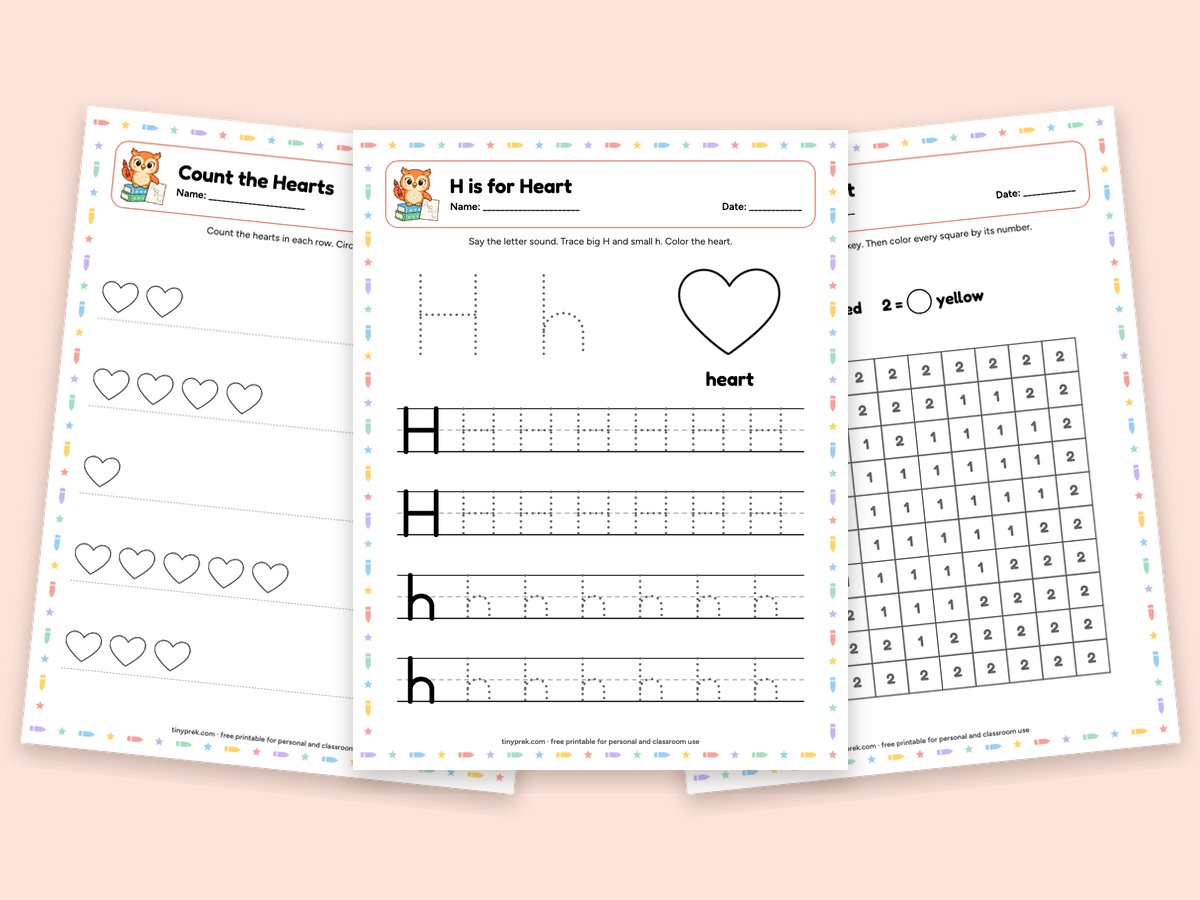 Free Valentine's Day preschool worksheets with hearts